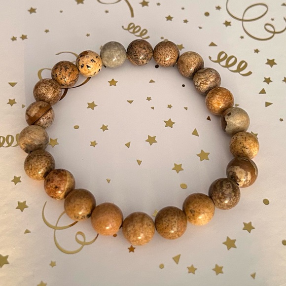 Natural Crystal Picture Jasper 8mm Gemstone Stretch Bracelet 7” - Picture 2 of 4
